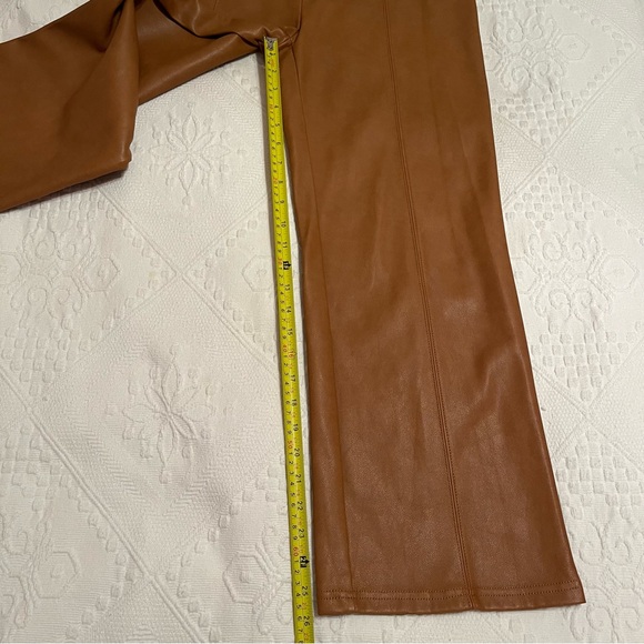 7 For All Mankind Faux Leather Wide Leg Cropped Pants Saddle Brown Sz XS - Picture 7 of 11